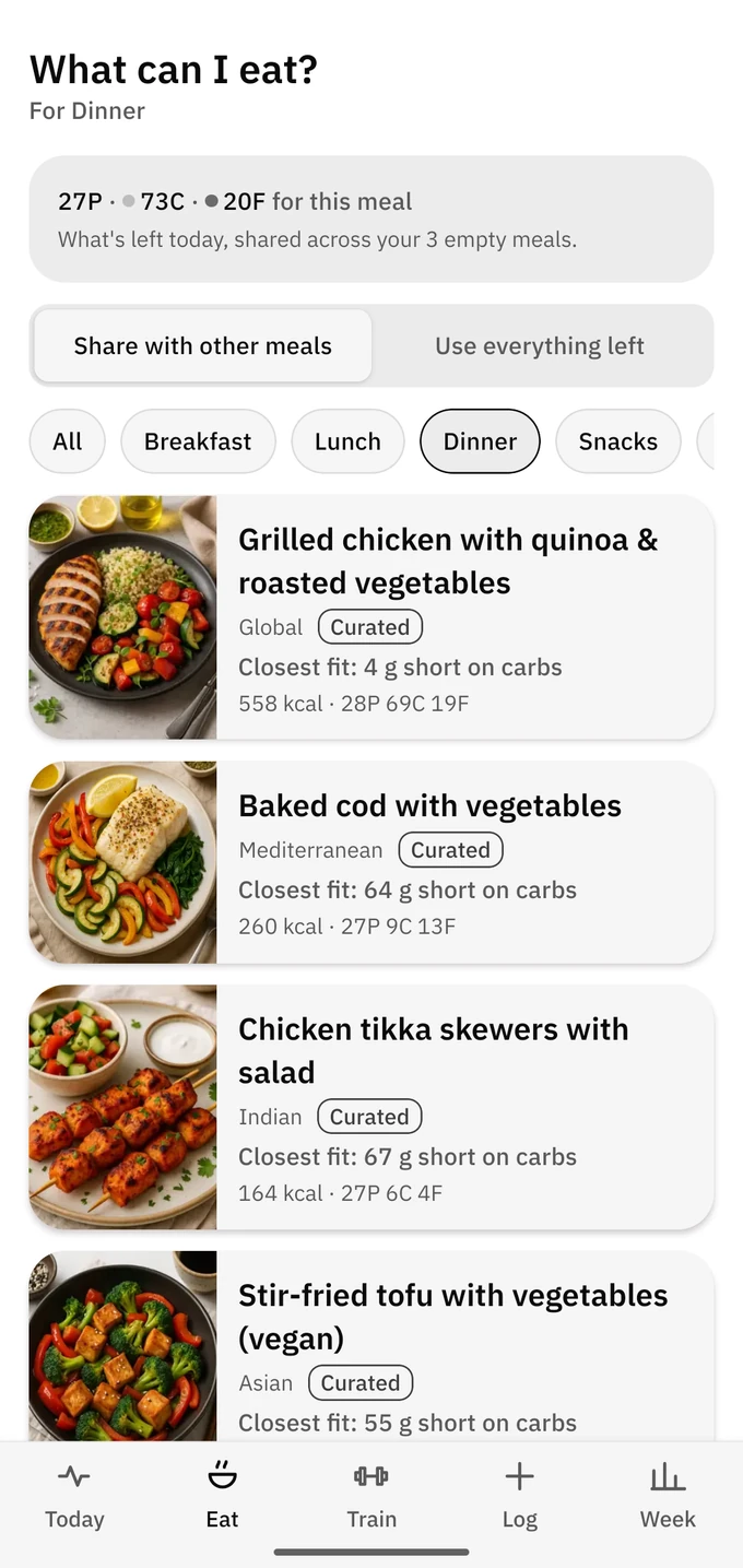 What can I eat: recipes that fit the macros you have left
