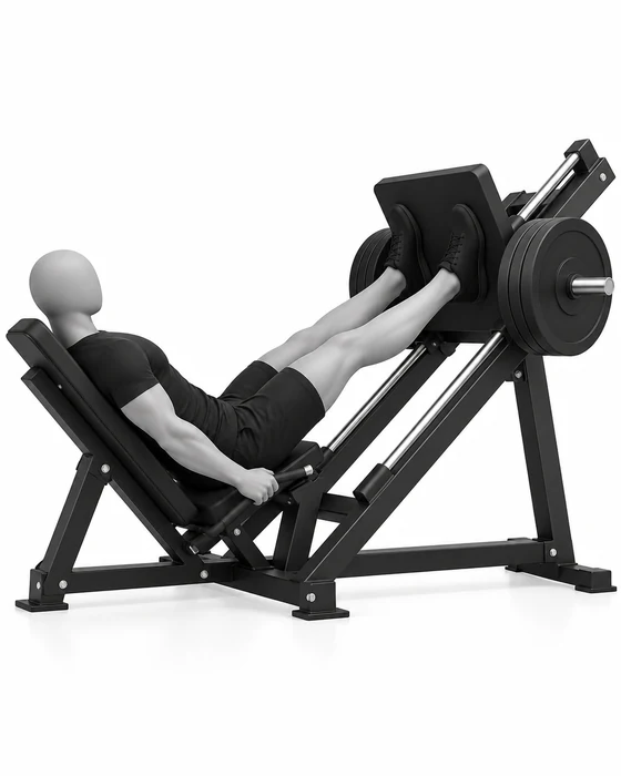 Leg press, start: legs almost straight on the platform.
