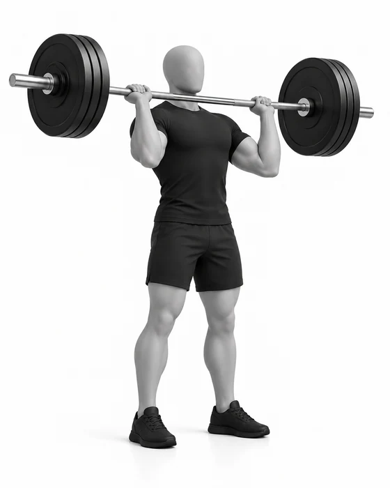 Overhead press, start: the bar resting on the front of the shoulders.