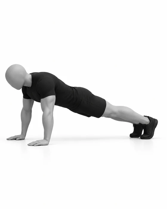 Push-up, start: high plank with arms straight.