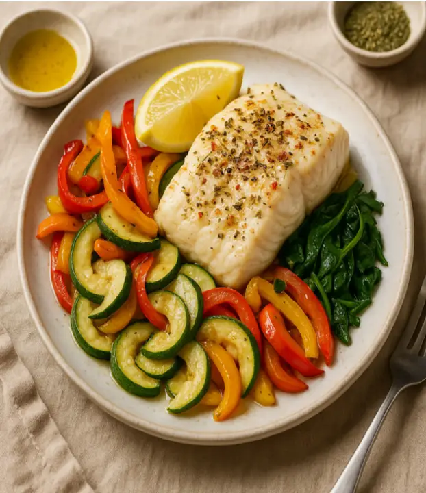 Baked cod with vegetables